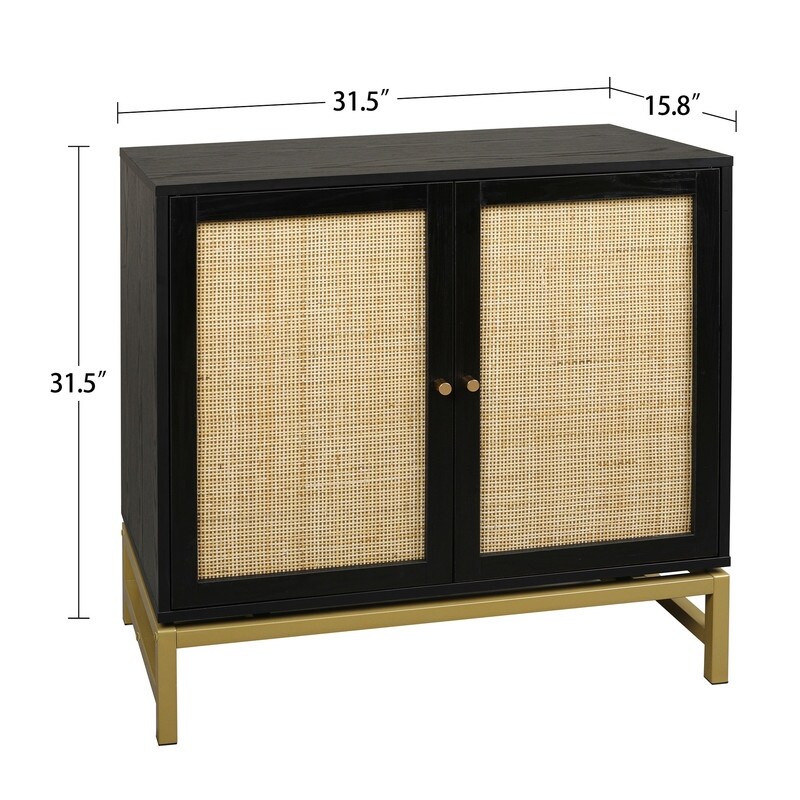 2 Door Accent Cabinet Storage Cabinet With Rattan Skin Decoration 1 Adjustable Inner Shelves For Dining Room and Living Room