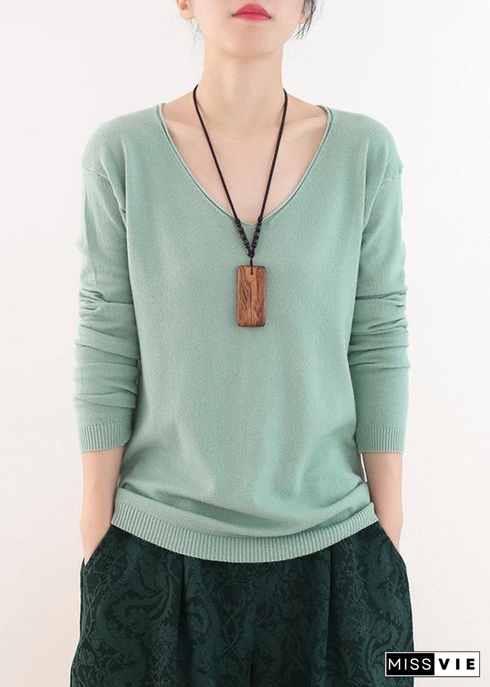 Winter fall green sweaters oversized v neck Sweater Blouse