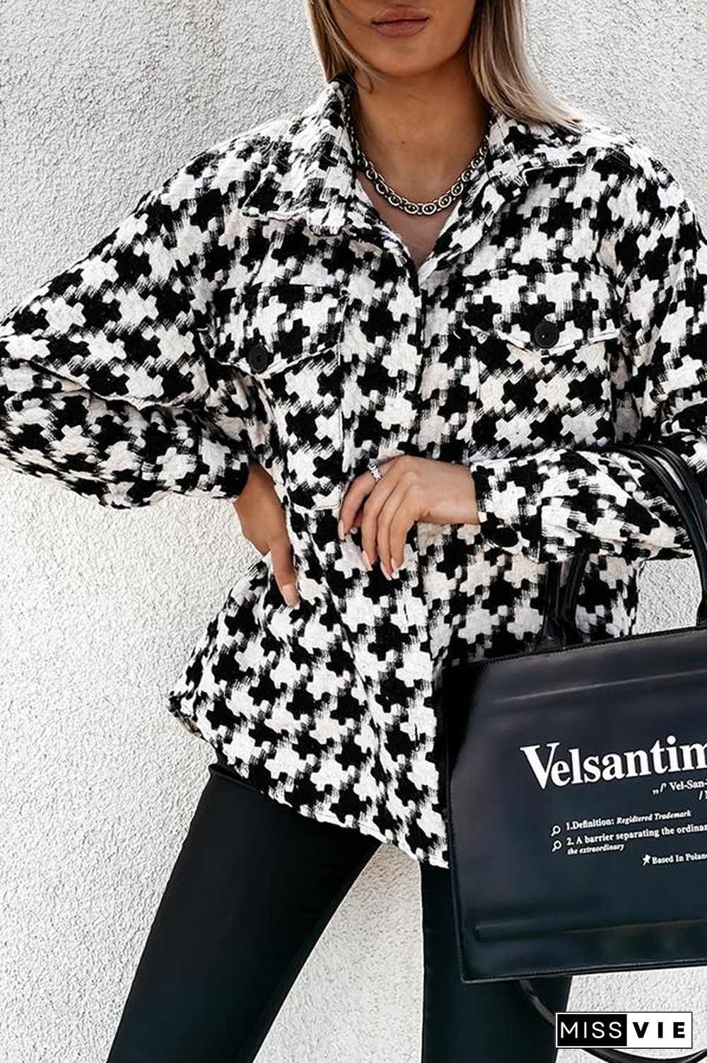 Houndstooth Print Lapel Jacket