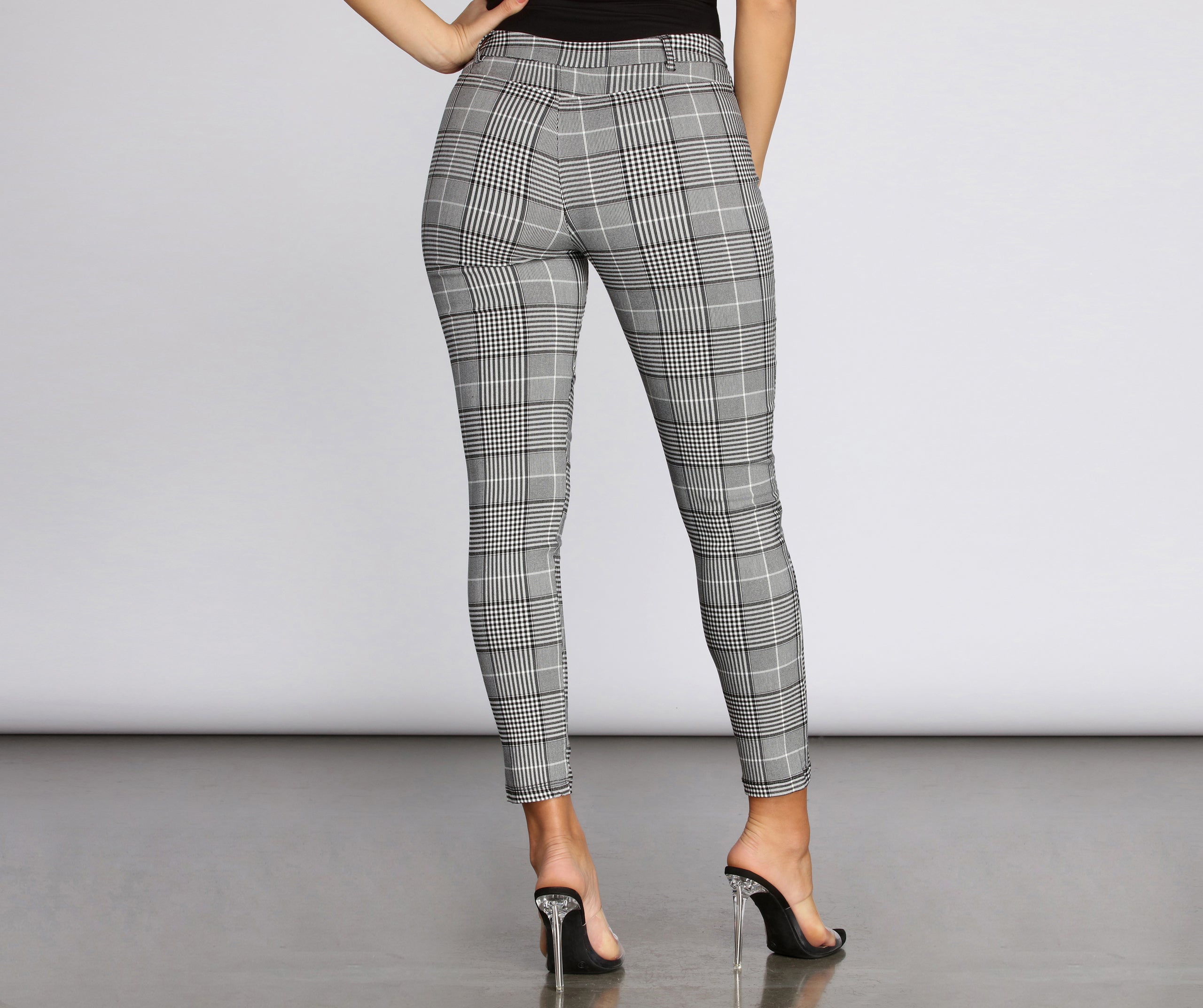 High Rise Plaid Skinny Pants