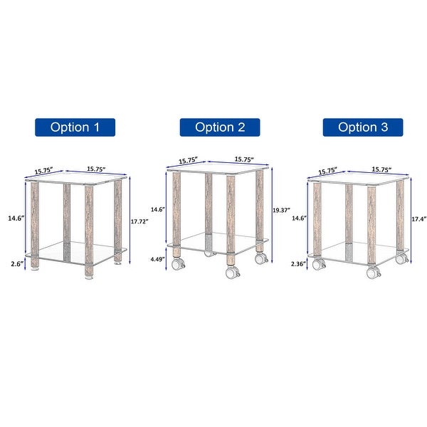 2-Tier Space Side Table with Glass Tabletop and Metal Legs