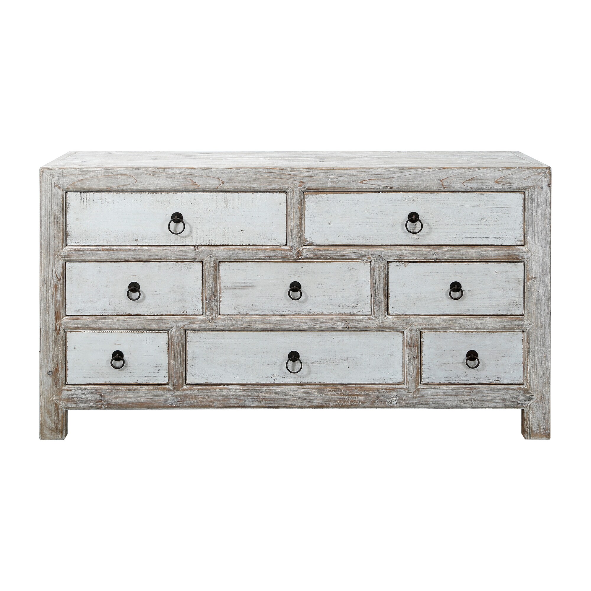 Artissance Shandong Side Table With 8 Drawers and Antique Off White Finish， 35 Inch Tall