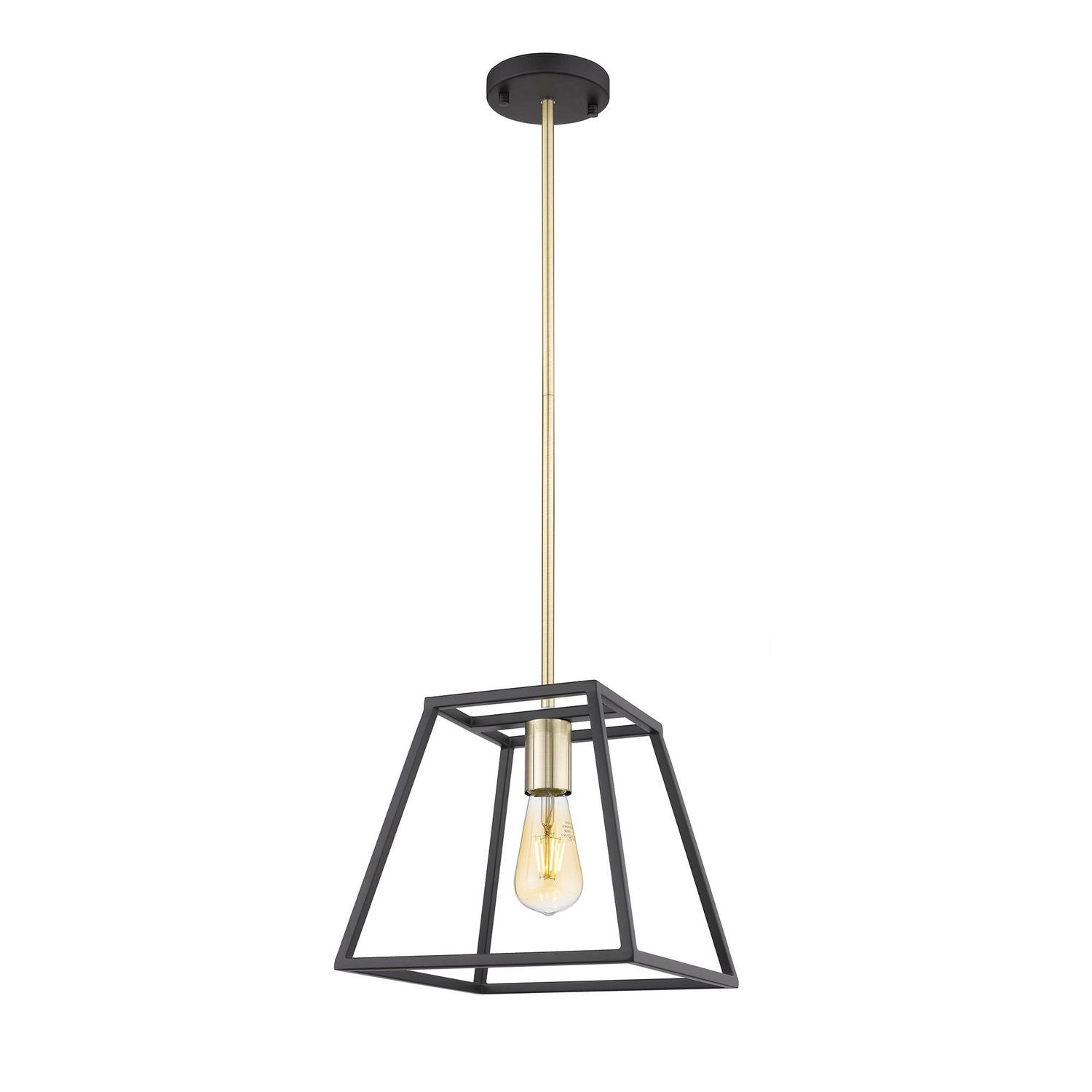 Agnes I Matte Black and Antique Gold Single Transitional Square LED Pendant Light