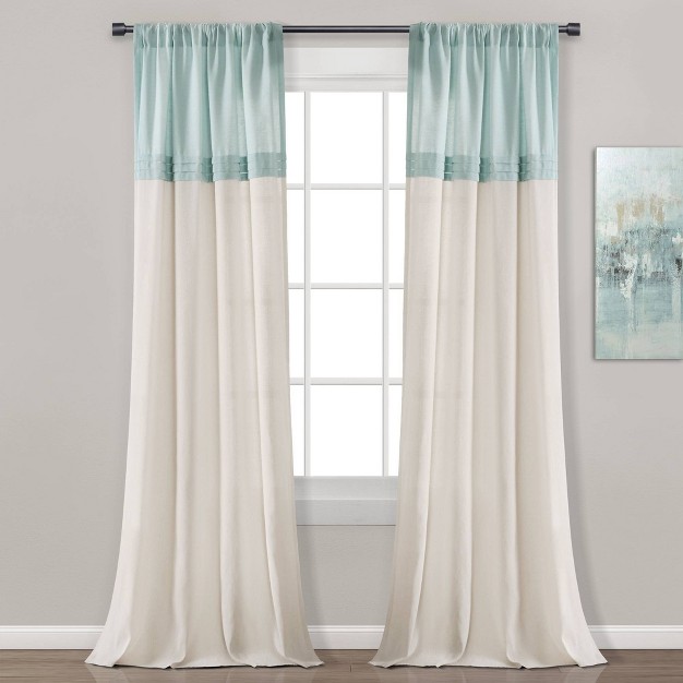 Farmhouse Faux Linen Colorblock Pleated Window Curtain Panel Lush D cor