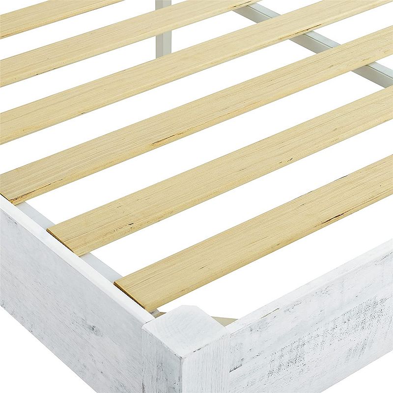 MUSEHOMEINC Solid Pine Wood 12 Slat Platform Rustic Bed Frame， Whitewashed， King