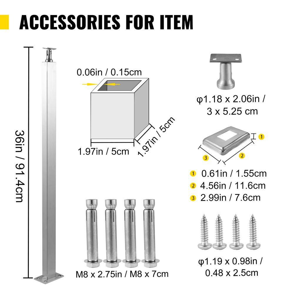 VEVOR Cable Railing Post 36 in. x 1.97 in. x 1.97 in. Stair Railing Kit without Hole Stair Handrail with Mount Bracket LGZYWKD91.455LV70V0