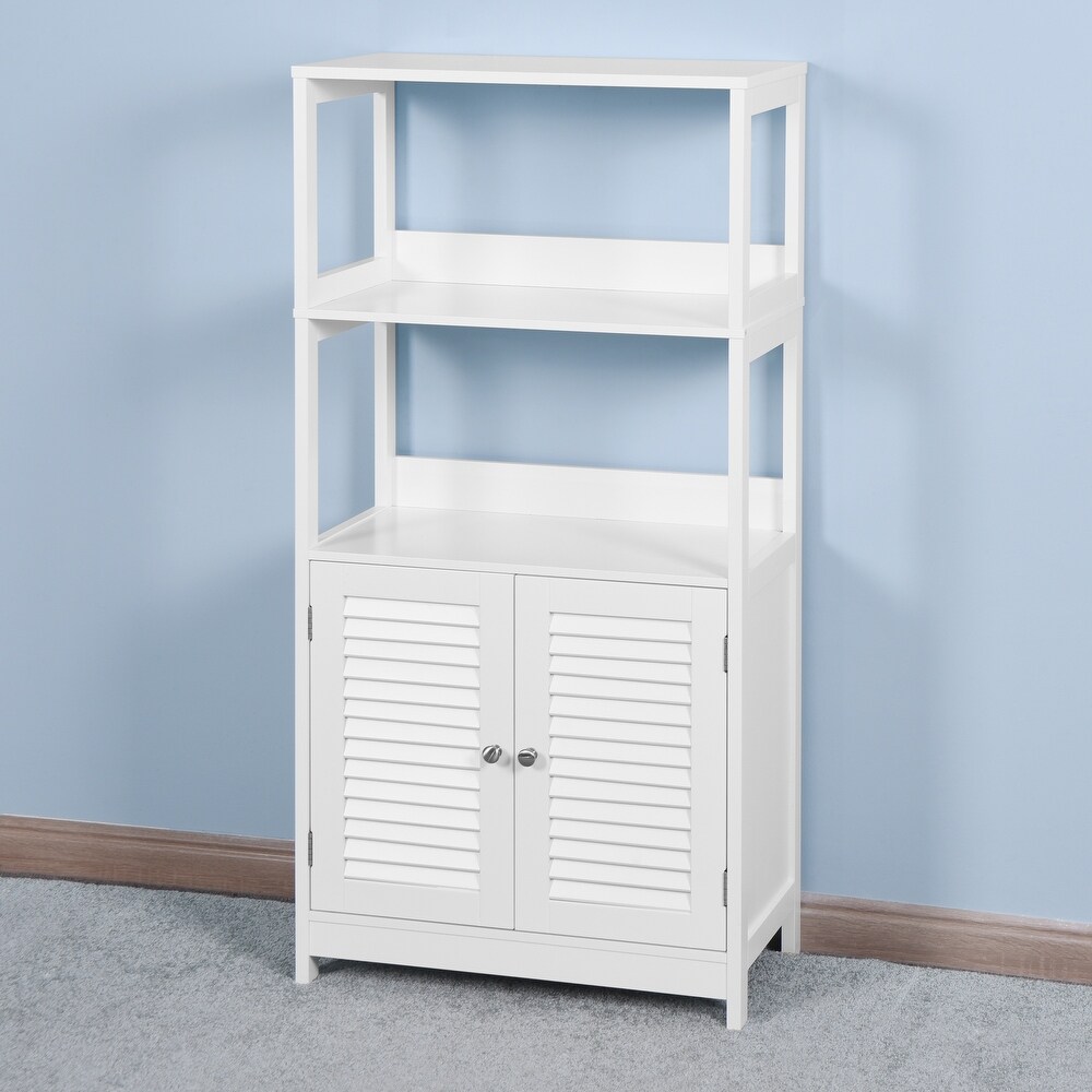 Bathroom Tall Storage Cabinet witht 2 Open Shelves and Doors