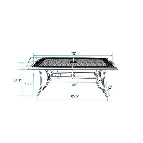 Aluminum Frame Rectangle 71 in. Length Outdoor Dining Table with Umbrella Hole Black