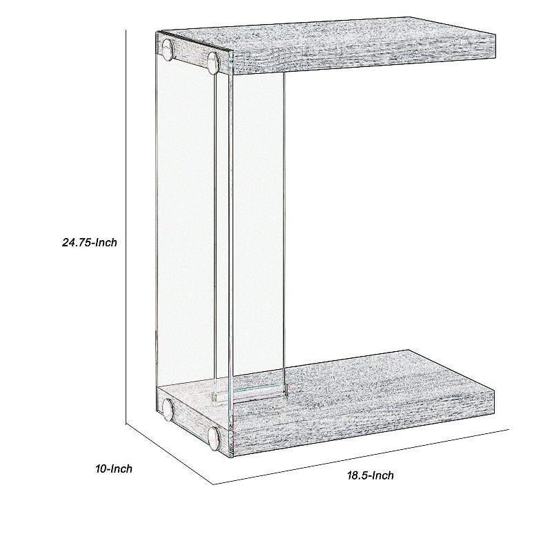 Contemporary Wood And Glass Snack Table， Gray And Clear