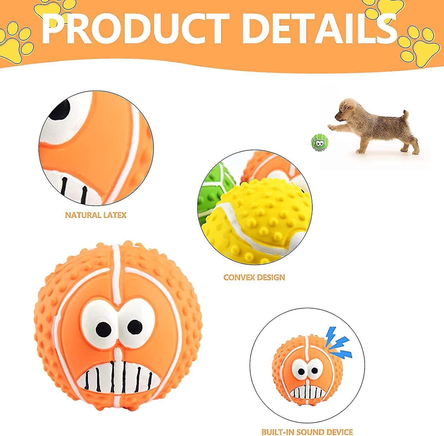 3pcs Squeaky Dog Balls， Smiley Face Latex Dog Squeaky Chew Toy， 3.1 Inch Soft Bouncy Fetch Balls For Medium Small Pets