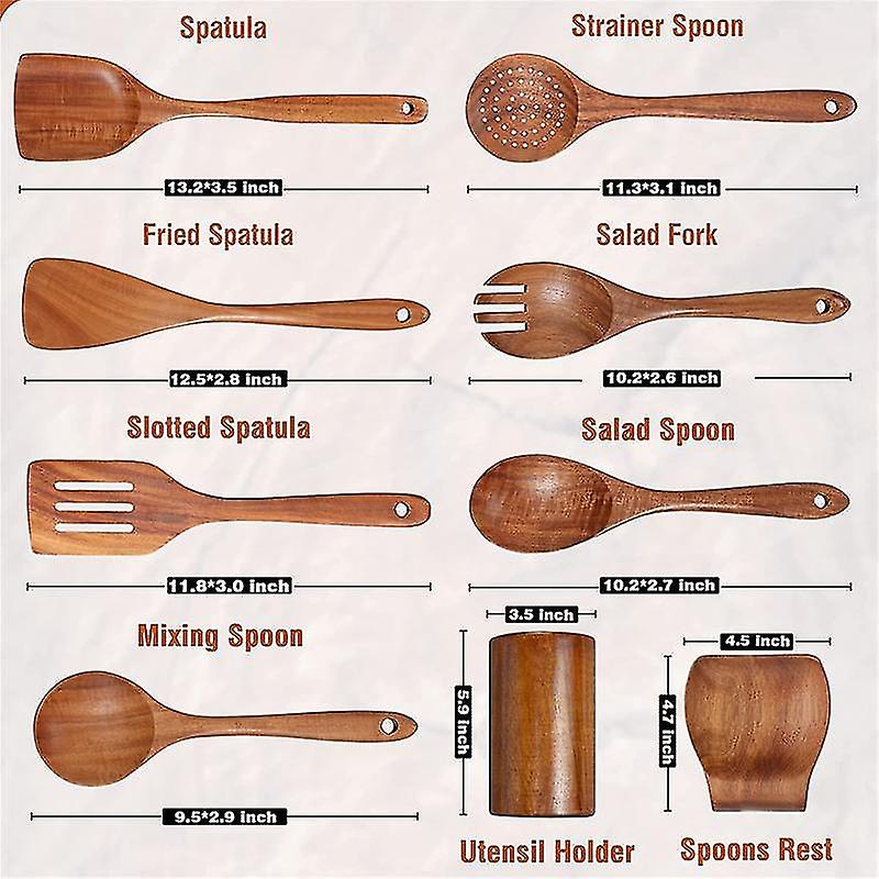 9 Pcs Wooden Spoons For Cooking， Wooden Utensils For Cooking