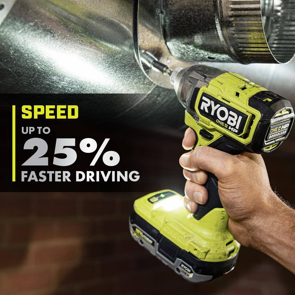 RYOBI ONE+ HP 18V Brushless Cordless 12 in. Hammer Drill and 14 in 4-Mode Impact Driver Kit w (2) Batteries Charger  Bag PBLCK02K