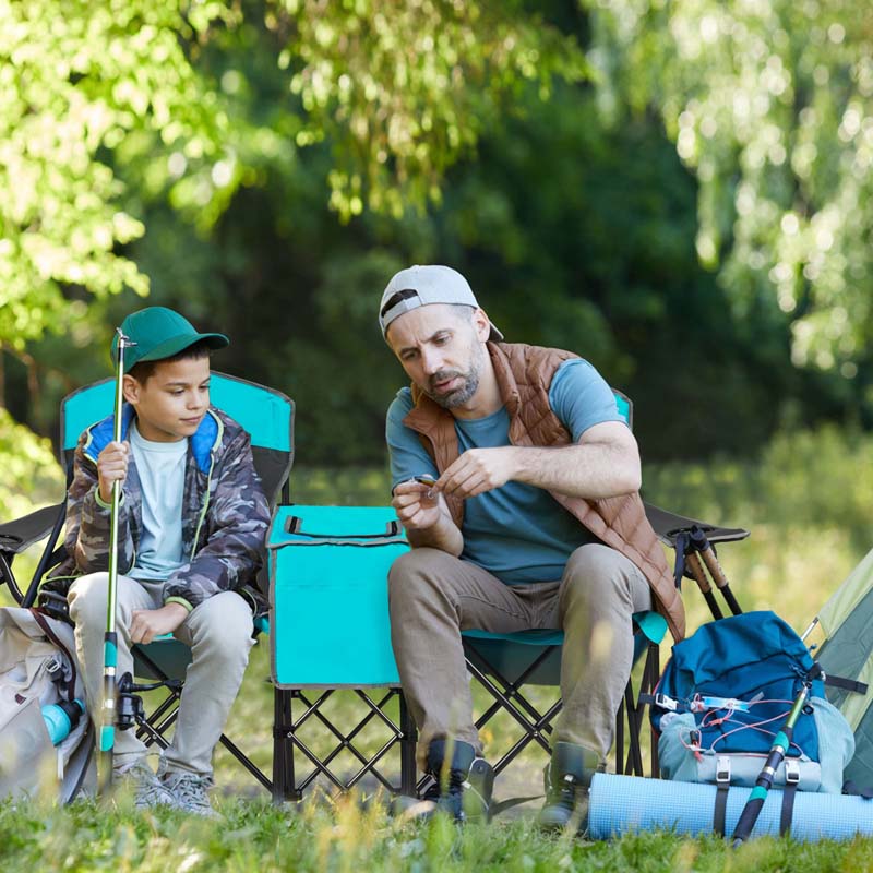 Double Sunshade Camping Canopy Chair with Mini Table, Cup Holder, Portable Folding Beach Chair with Canopy