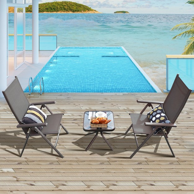 Tangkula 2 Pack Folding Dining Chairs Adjustable Reclining Back Chairs Suitable For Outdoor amp Indoor Gray