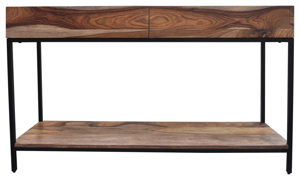 Mercer Rustic 2 Drawer Console/Sofa Table With Shelf  Natural Finish   Industrial   Console Tables   by Coast to Coast Imports  LLC  Houzz