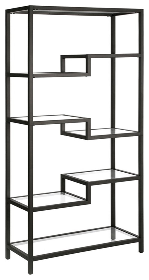 Maklaine 34 quotModern Blackened Bronze Finish Metal/Glass Bookcase   Transitional   Bookcases   by Homesquare  Houzz