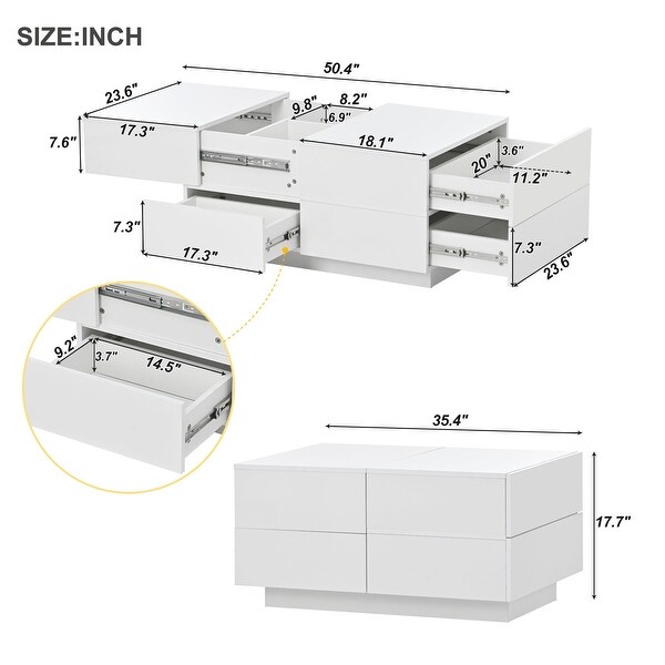 Extendable Coffee Table with 4 Drawers