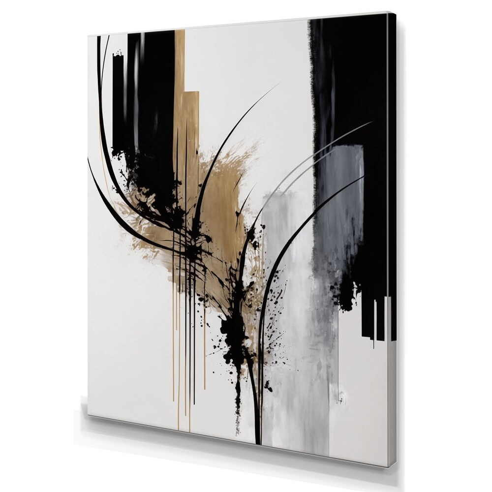 Designart 'Black  White And Gold Expression II' Modern Canvas Wall Art