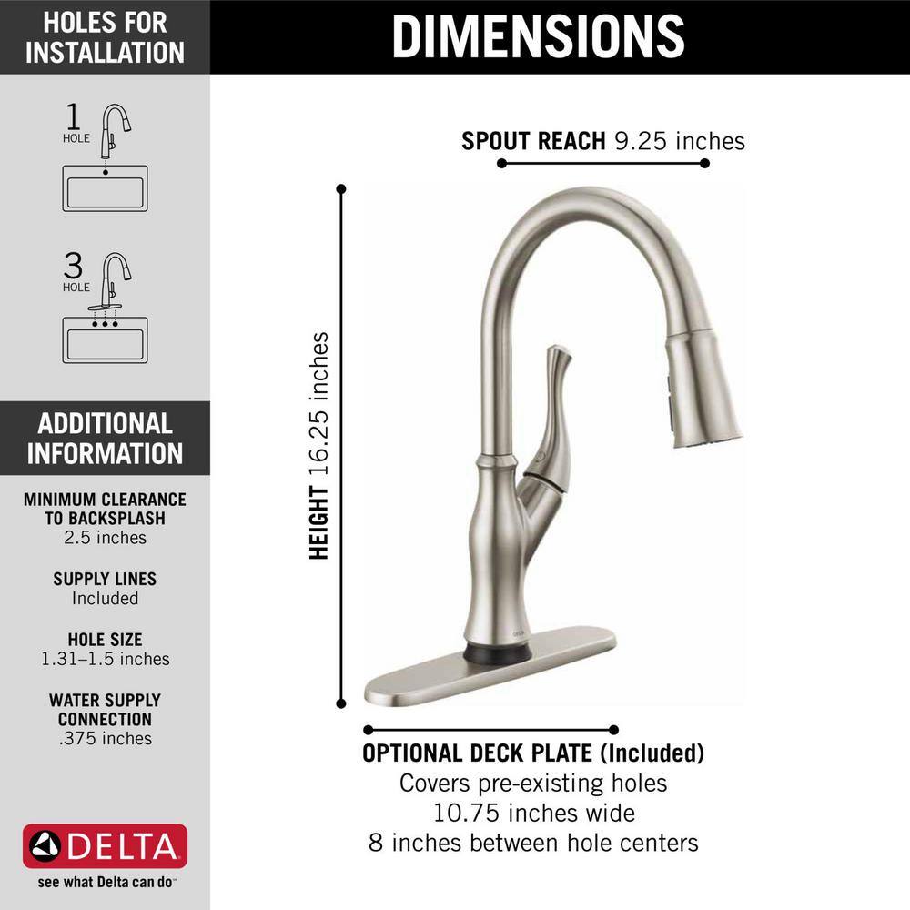 Delta Ophelia Single Handle Touch-On Pull Down Sprayer Kitchen Faucet with Touch2O Technology in Stainless Steel 19888TZ-SP-DST