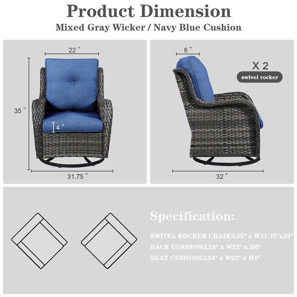 Pocassy PE Wicker Rocking Chair Swivel Chairs Glider Chair