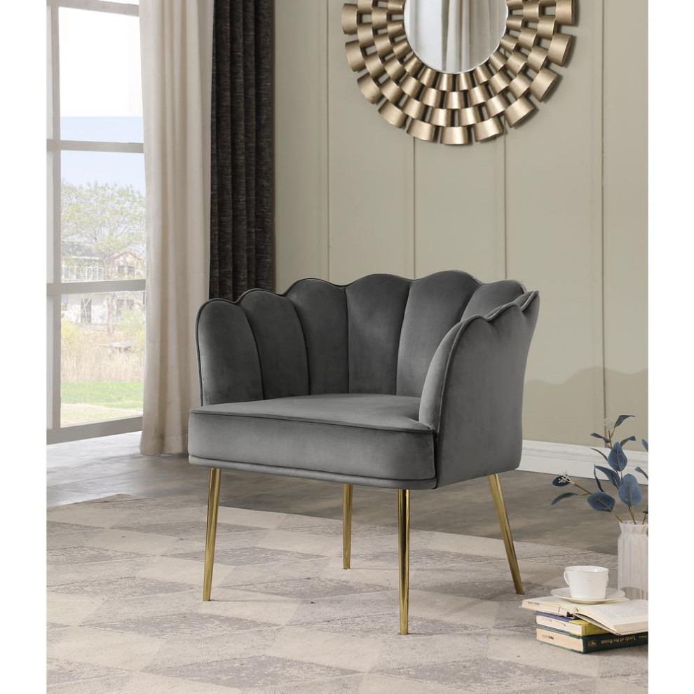 Jackie Gray Velvet Accent Chair With Gold Legs   Midcentury   Armchairs And Accent Chairs   by Homesquare  Houzz