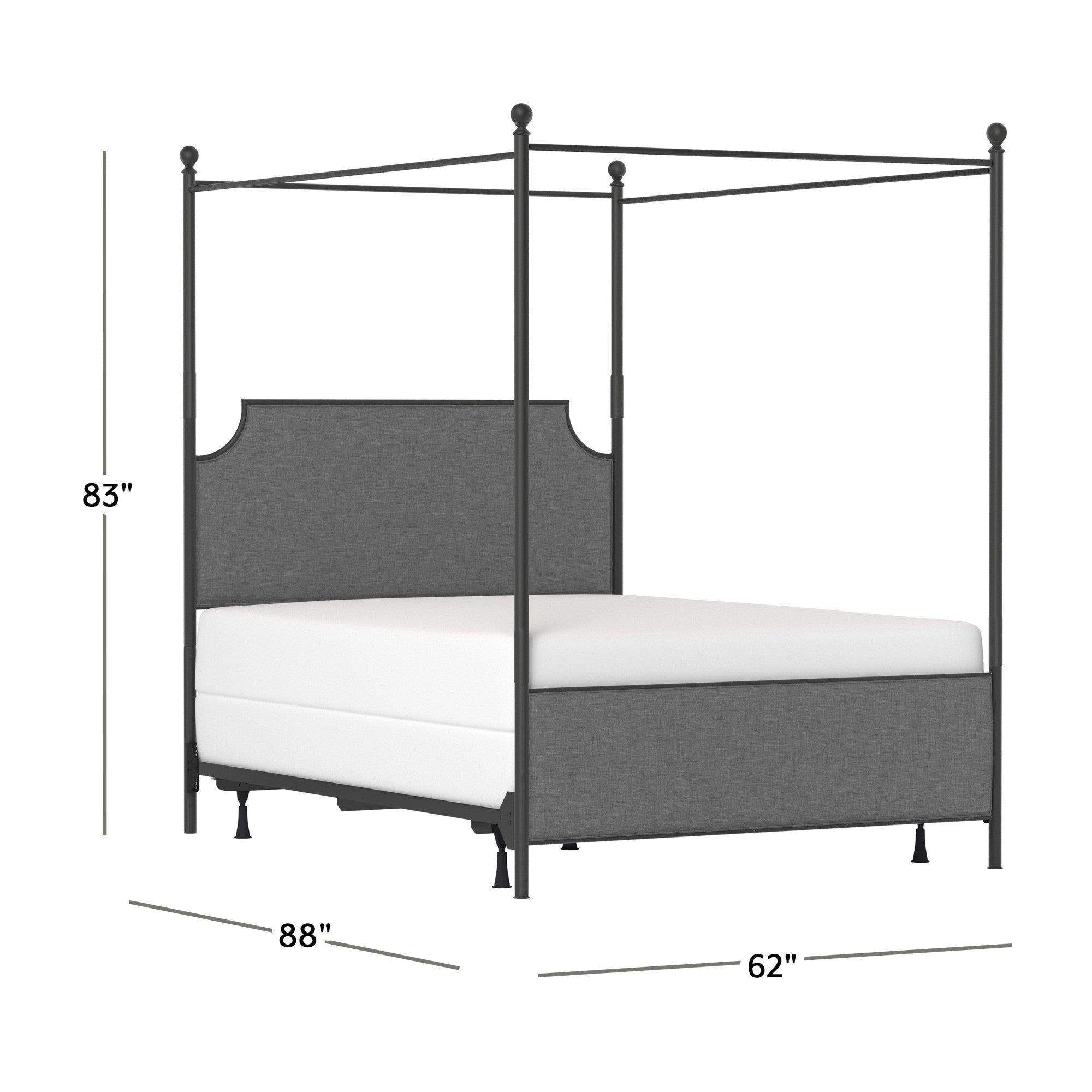 Hillsdale Furniture McArthur Metal Upholstered Canopy Queen Bed, Black Matte with Gray