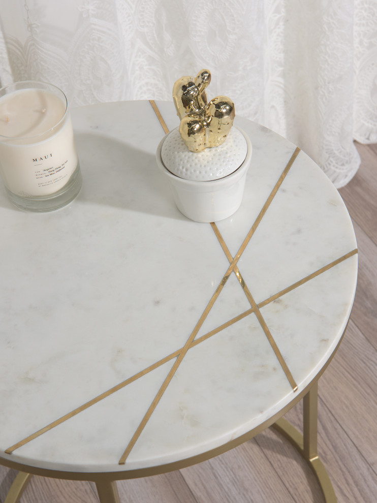 Piers Inlay Round Marble Side Table   Contemporary   Side Tables And End Tables   by Best Home Fashion  Houzz