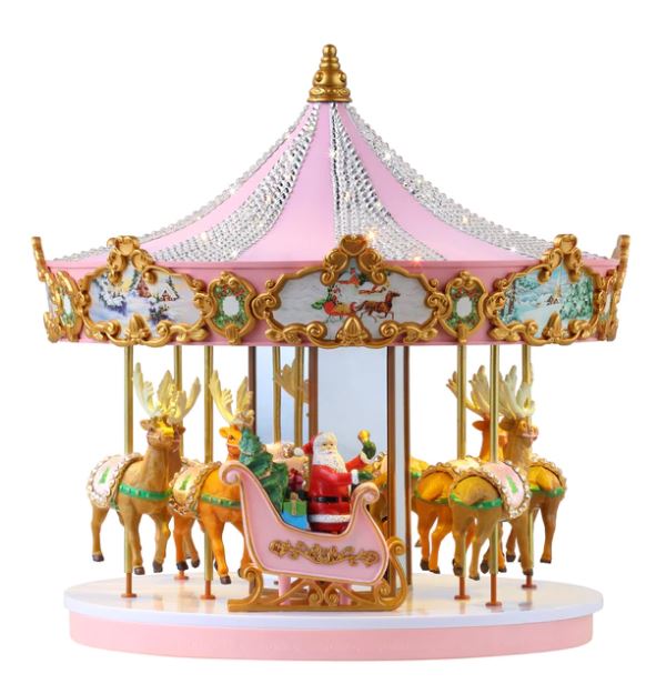 12 Musical & Animated Pink Crystal Carousel