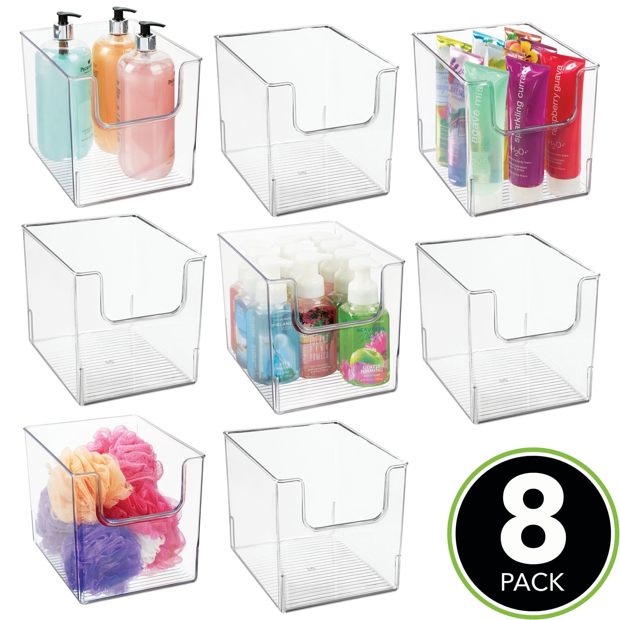 mDesign Modern Plastic Open Front Dip Storage Organizer Bin Basket for Bathroom Organization - Vanity Shelf， Cubby， Cabinet， and Closet Organizing Decor - 8 Pack - Clear