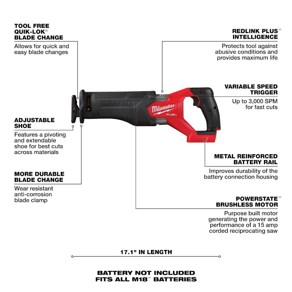 Milwaukee M18 FUEL 18-Volt Lithium-Ion Brushless Cordless SAWZALL w/1 in. SDS-Plus Rotary Hammer, Two 6 Ah High Output Batteries 2821-20-2713-20-48-11-1862