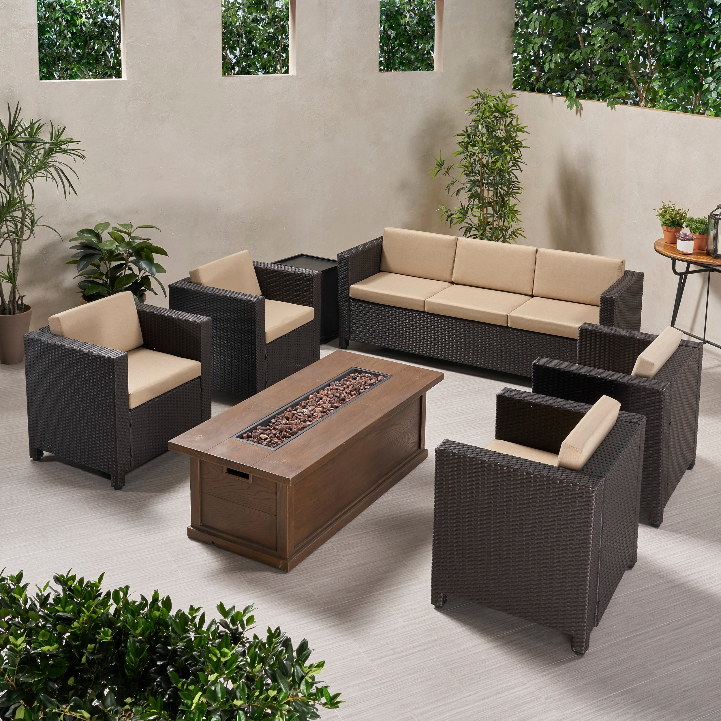 Venice 7-Seater Outdoor Fire Pit Sofa Set