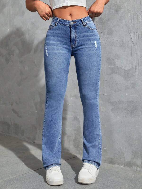 Ripped Flare Leg Jeans