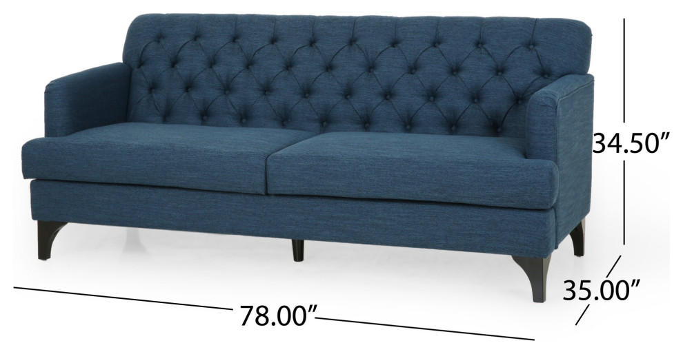 Contemporary Sofa  Navy Blue Polyester Seat With Diamond Button Tufted Back   Transitional   Sofas   by Decorn  Houzz