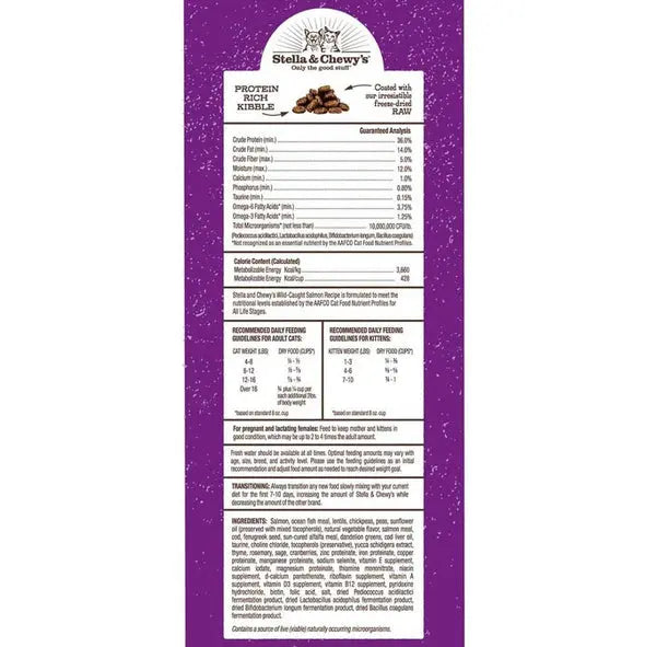 Stella and Chewy Raw Coated Kibble Wild Caught Salmon Recipe Dry Cat F;