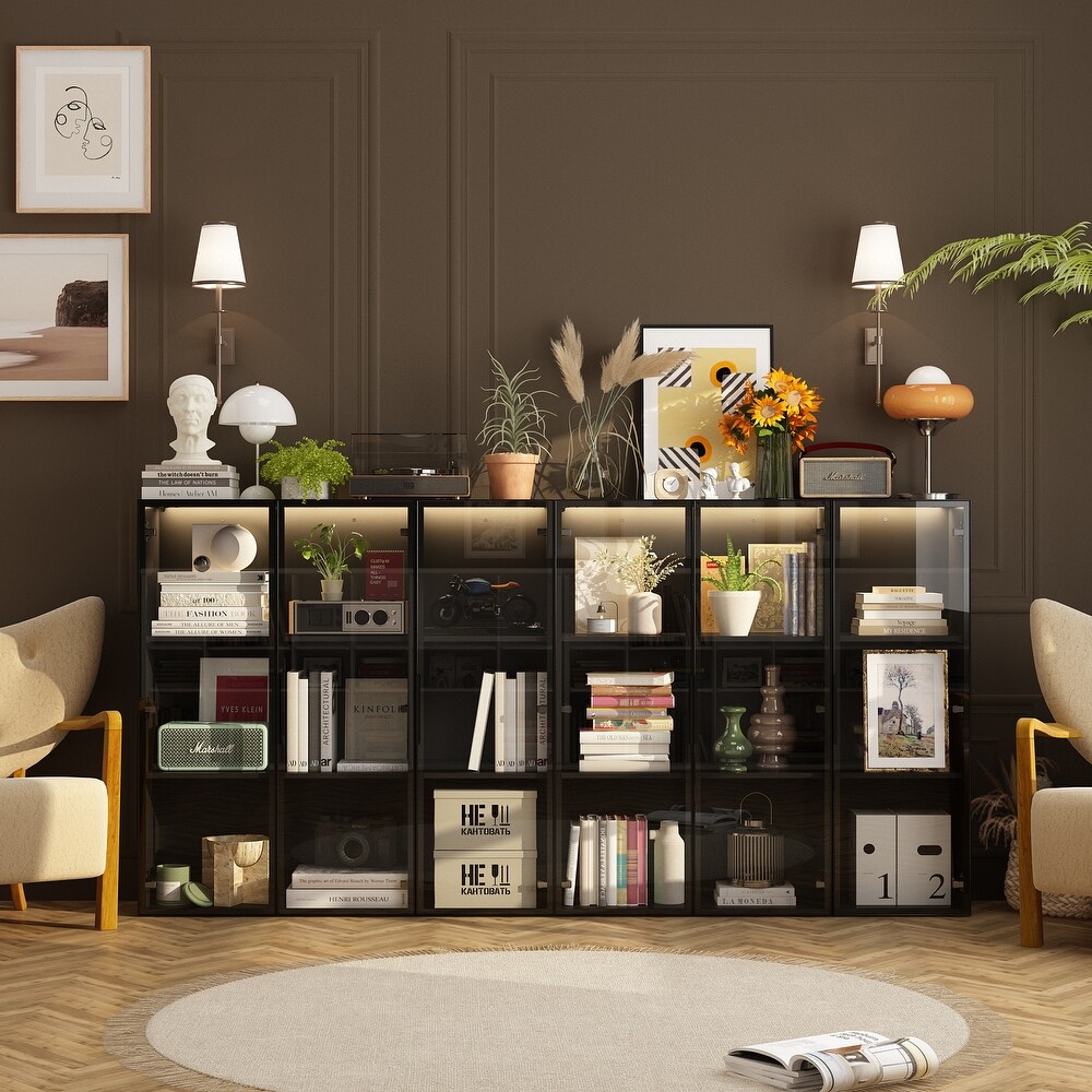 Black Dislay Cabinet with Enhanced Lighting Features Bookshelves