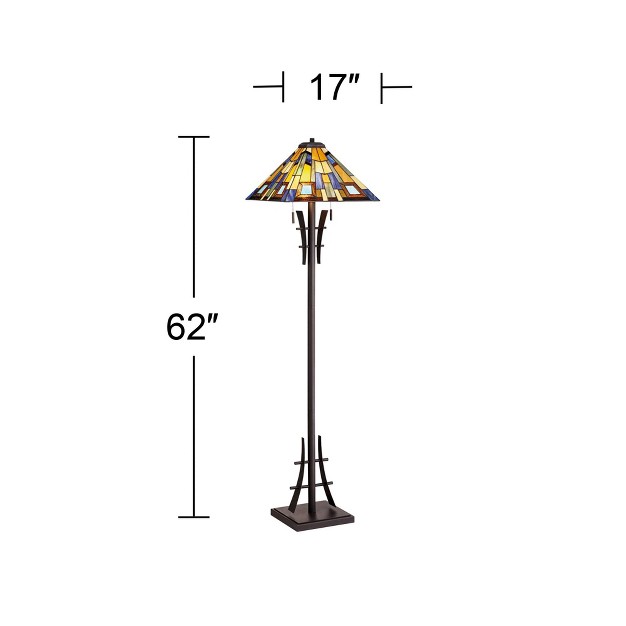 Tall Bronze Iron  Style Jewel Tone Art Glass Shade For Living Room Reading Bedroom Office