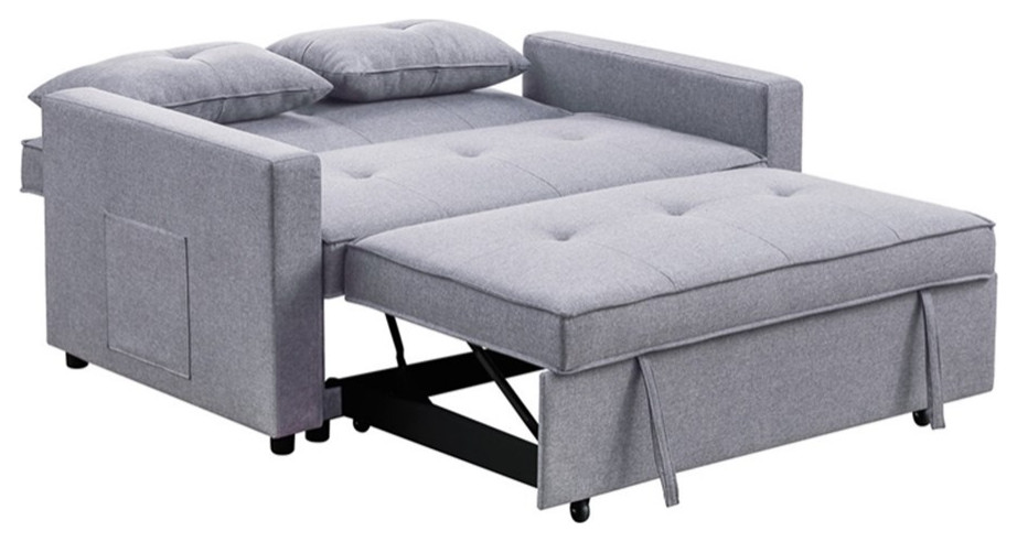 Benzara Jayce 56 quotFabric Convertible Sleeper Loveseat in Light Gray   Transitional   Loveseats   by Homesquare  Houzz