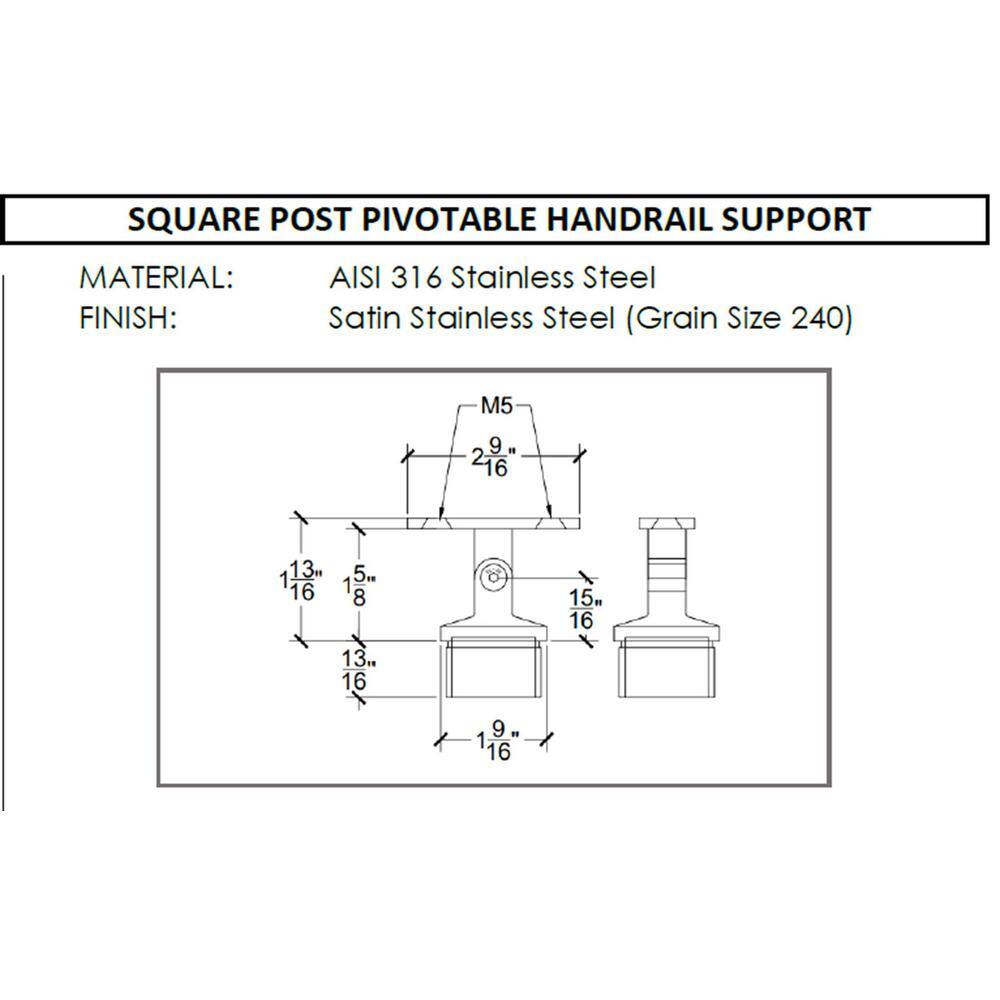 IAM Design Square Profile Top Mounted Stainless Steel Post Round Saddle Handrail Pivotable Support E019760184