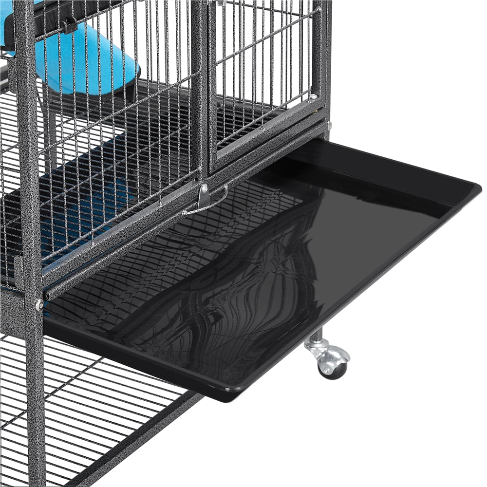 Easyfashion Rolling Metal Small Animal Cage with Removable Ramp and Platform， Hammered， Black