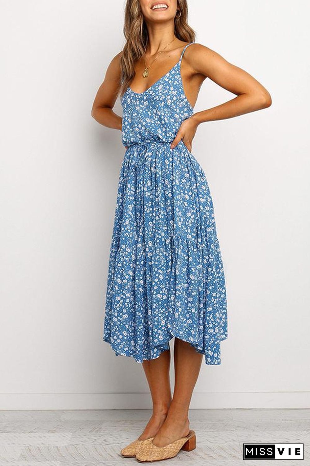 Spaghetti Strap Floral Printed Sling Midi Dress (2 Colors) P15373