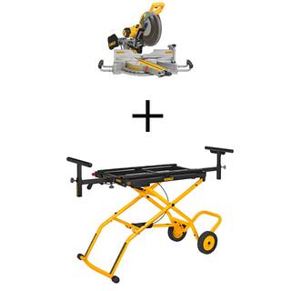 DW 15 Amp Corded 12 in. Double Bevel Sliding Compound Miter Saw with 32-12 in. x 60 in. Rolling Miter Saw Stand DWS780WDWX726