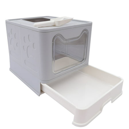 Cat Litter Box Hooded Covered Pet Toilet Foldable Design Large Space Semi-enclosed Drawer Construction Clear Door for Under 10kg/22lbs Body Weight