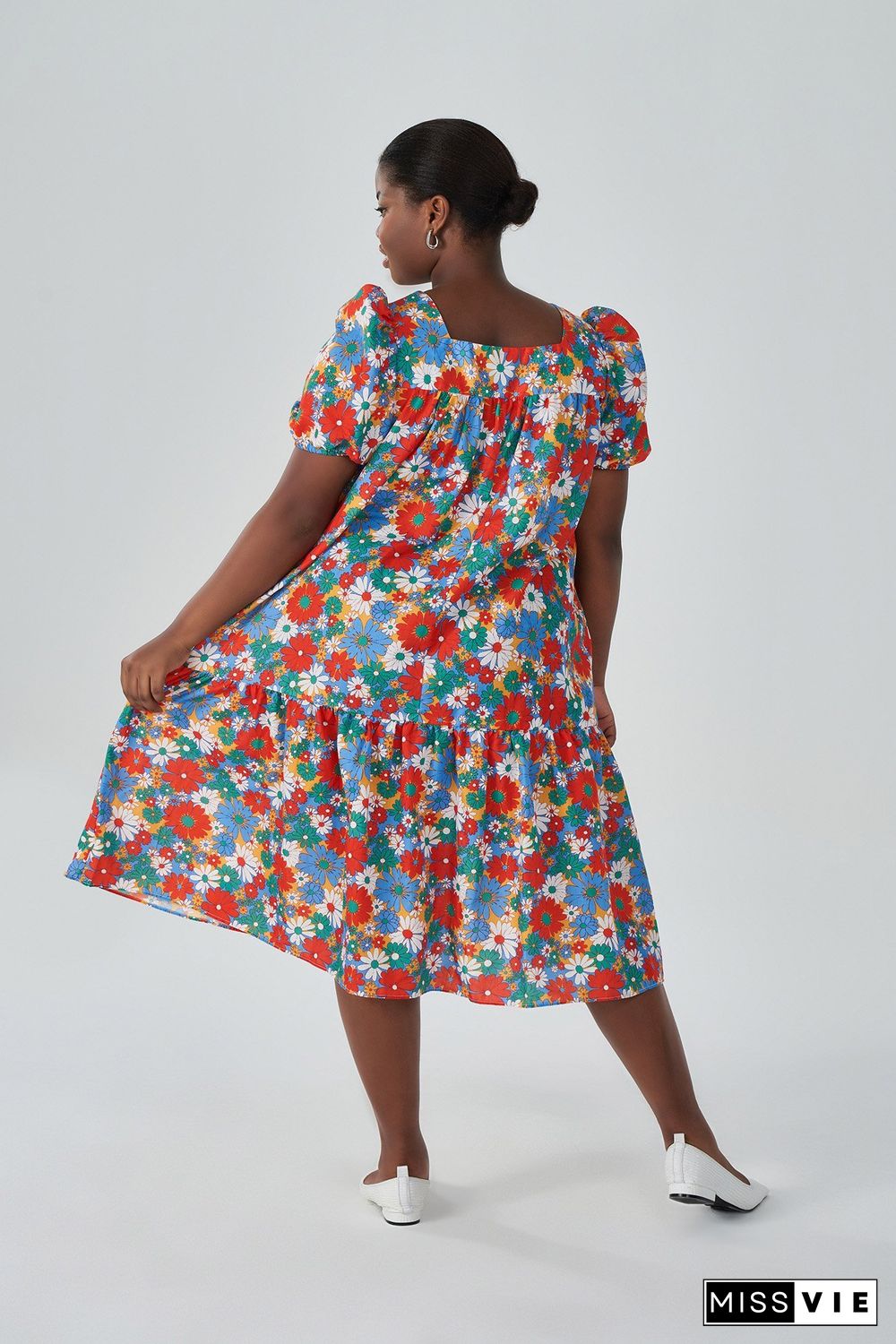 Floral Print Round-neck Midi Dress P11904