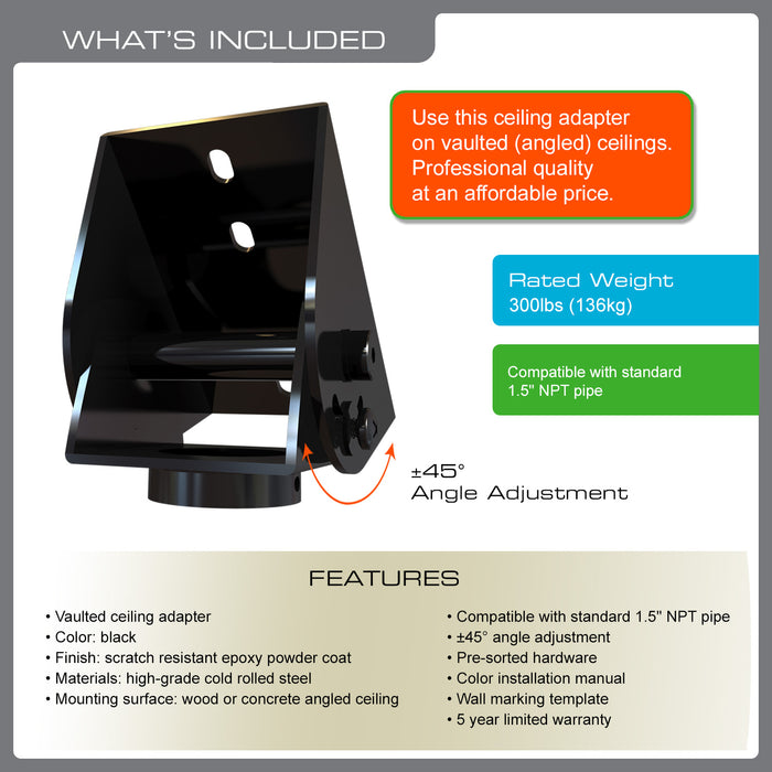 QualGear QGPROPMVCAB ProAV Sloped Ceiling Adapter for 15 inch N