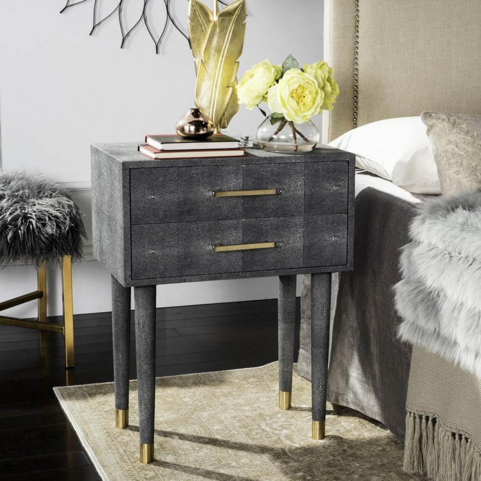 Landis Faux Shagreen End Table Black   Midcentury   Side Tables And End Tables   by AED Luxury Home Decor  Houzz