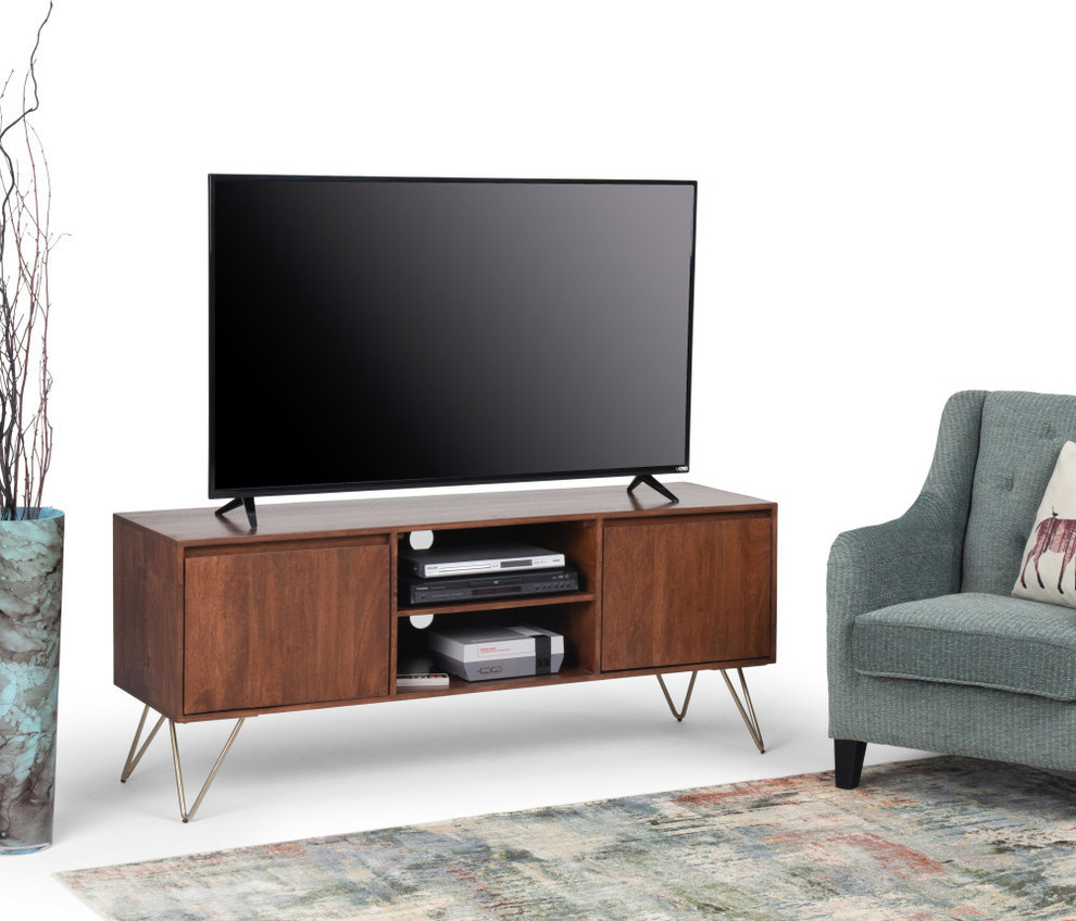 Hunter Solid Mango Wood TV Media Stand For TVs up to 65 quot  Midcentury   Entertainment Centers And Tv Stands   by Simpli Home Ltd.  Houzz