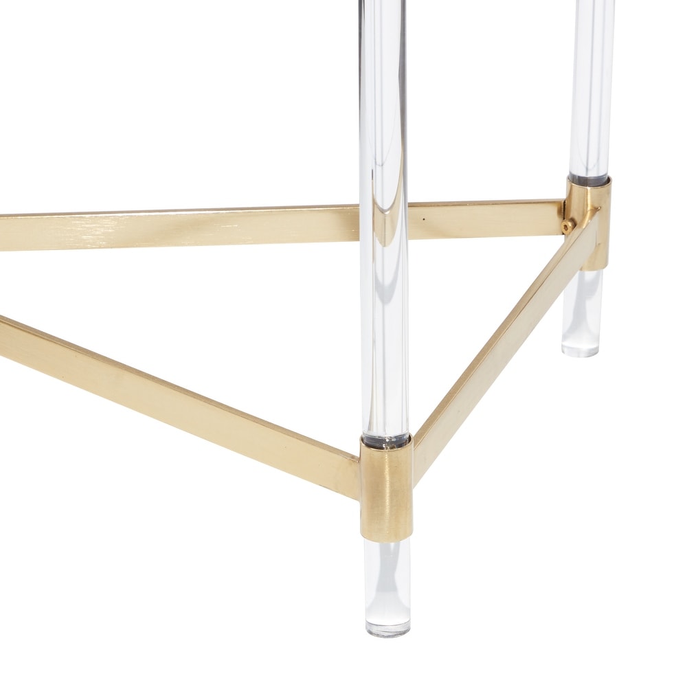 Gold Metal Contemporary Console Table with Mirrored Top and Acrylic Legs