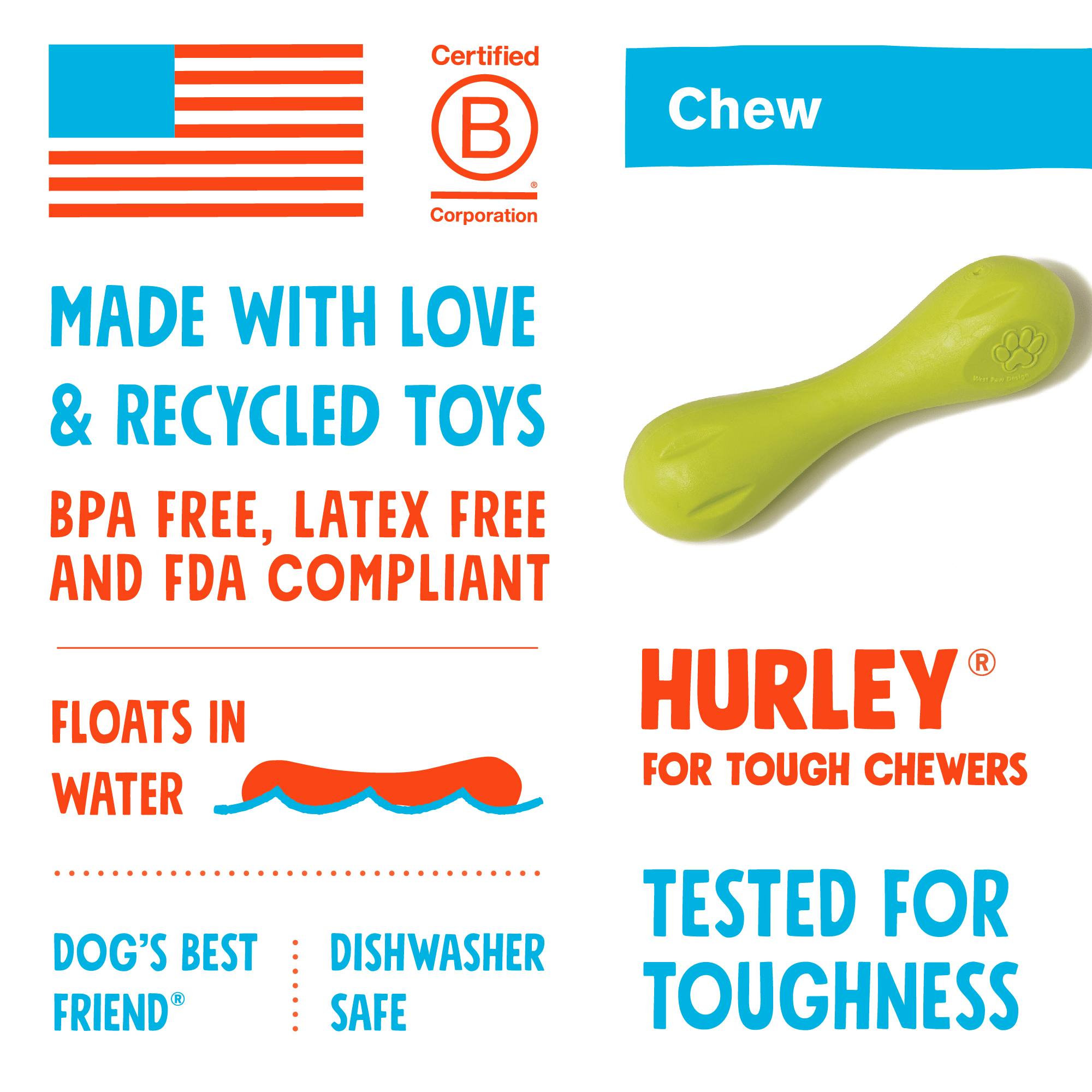 West Paw Hurley Assorted Dog Chew Toy， X-Small