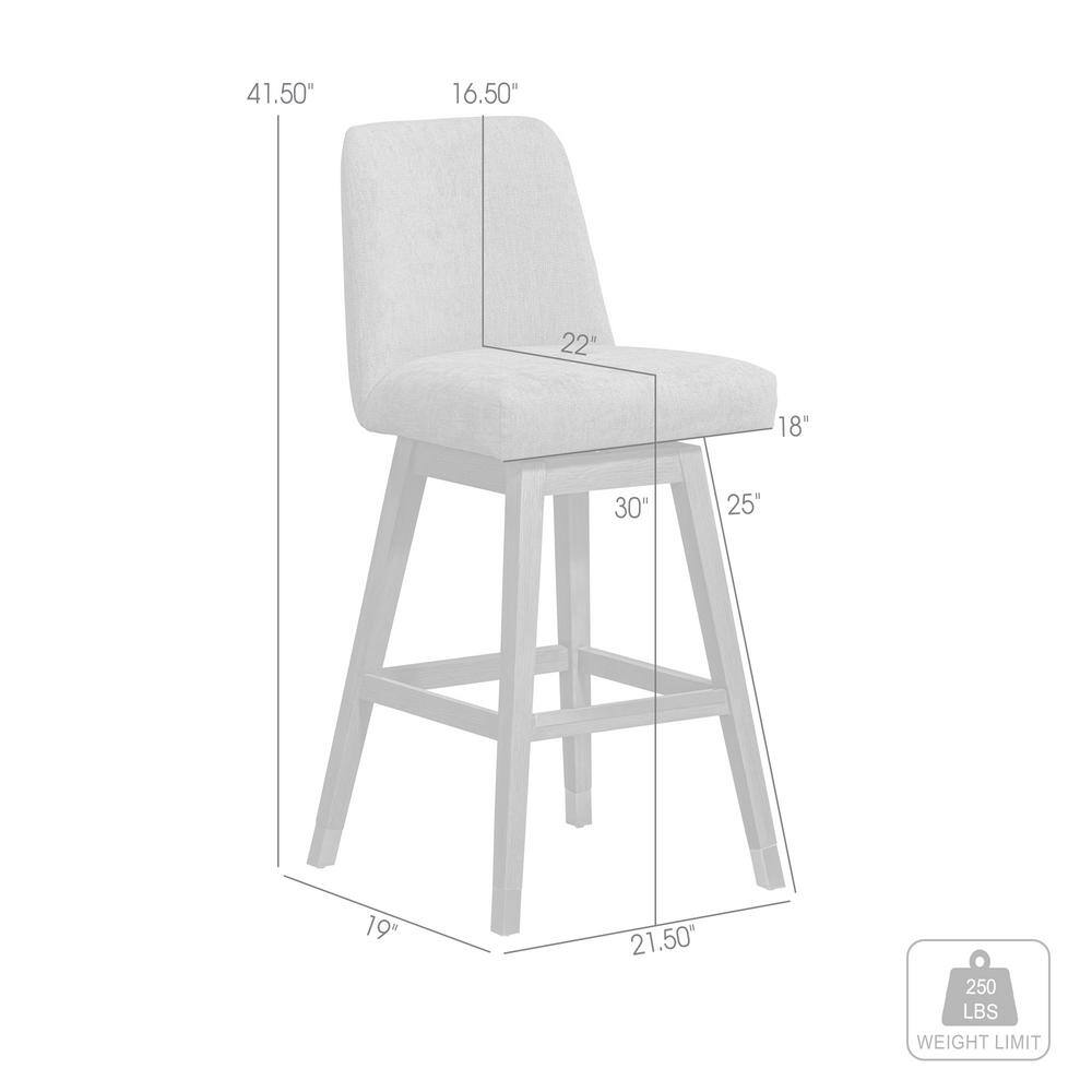 Armen Living Amalie 41.5 in. Grey Oak Swivel Bar Stool with Mocha Fabric Seat 840254332065