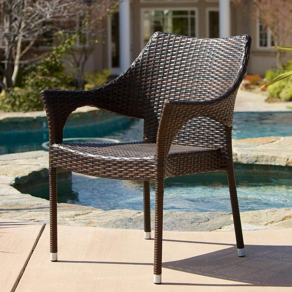 Noble House Cliff Multi Brown Faux Rattan Outdoor Dining Chairs